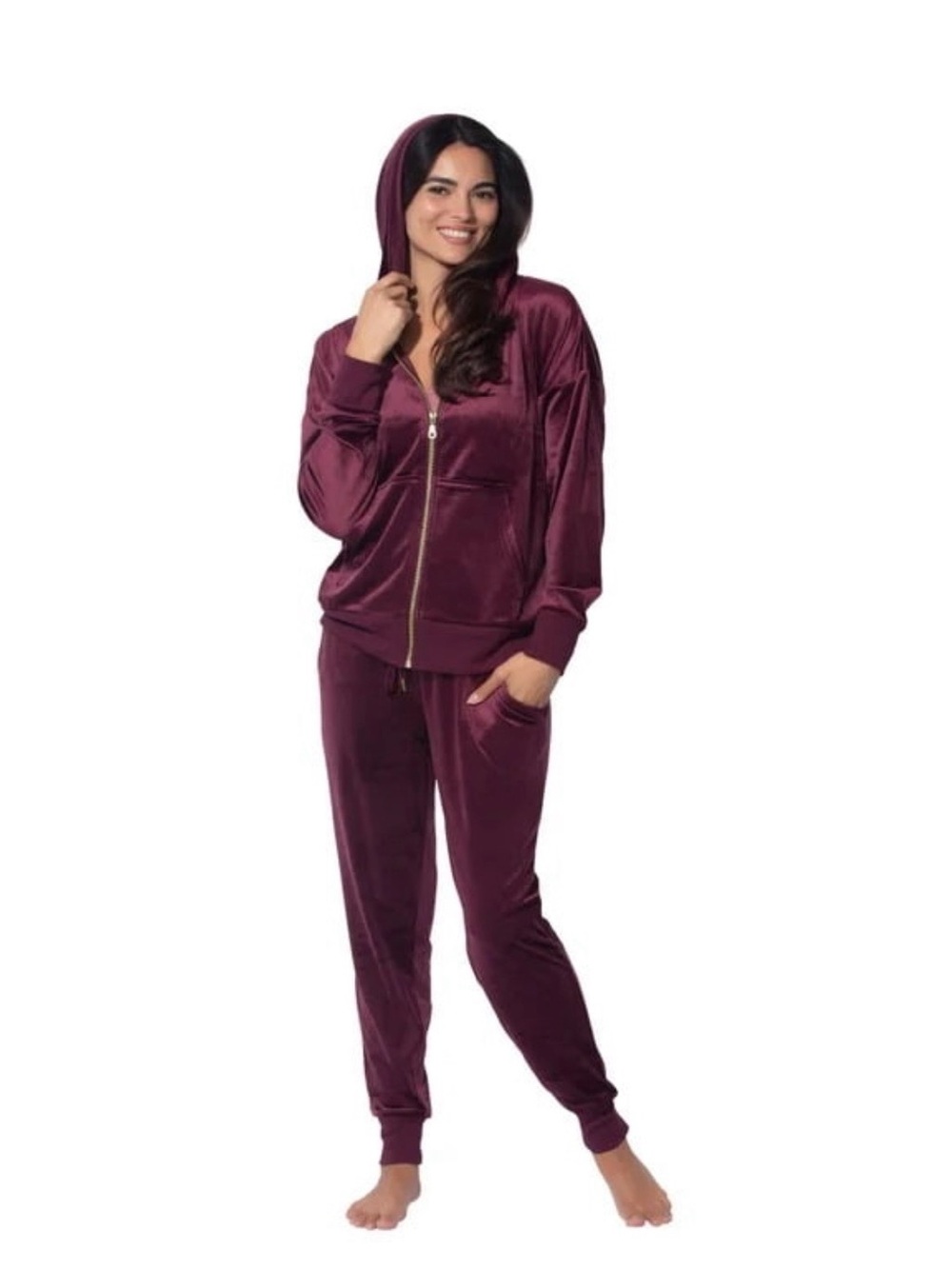 Felina Velour Hoodie & Jogger Set - Burgundy
